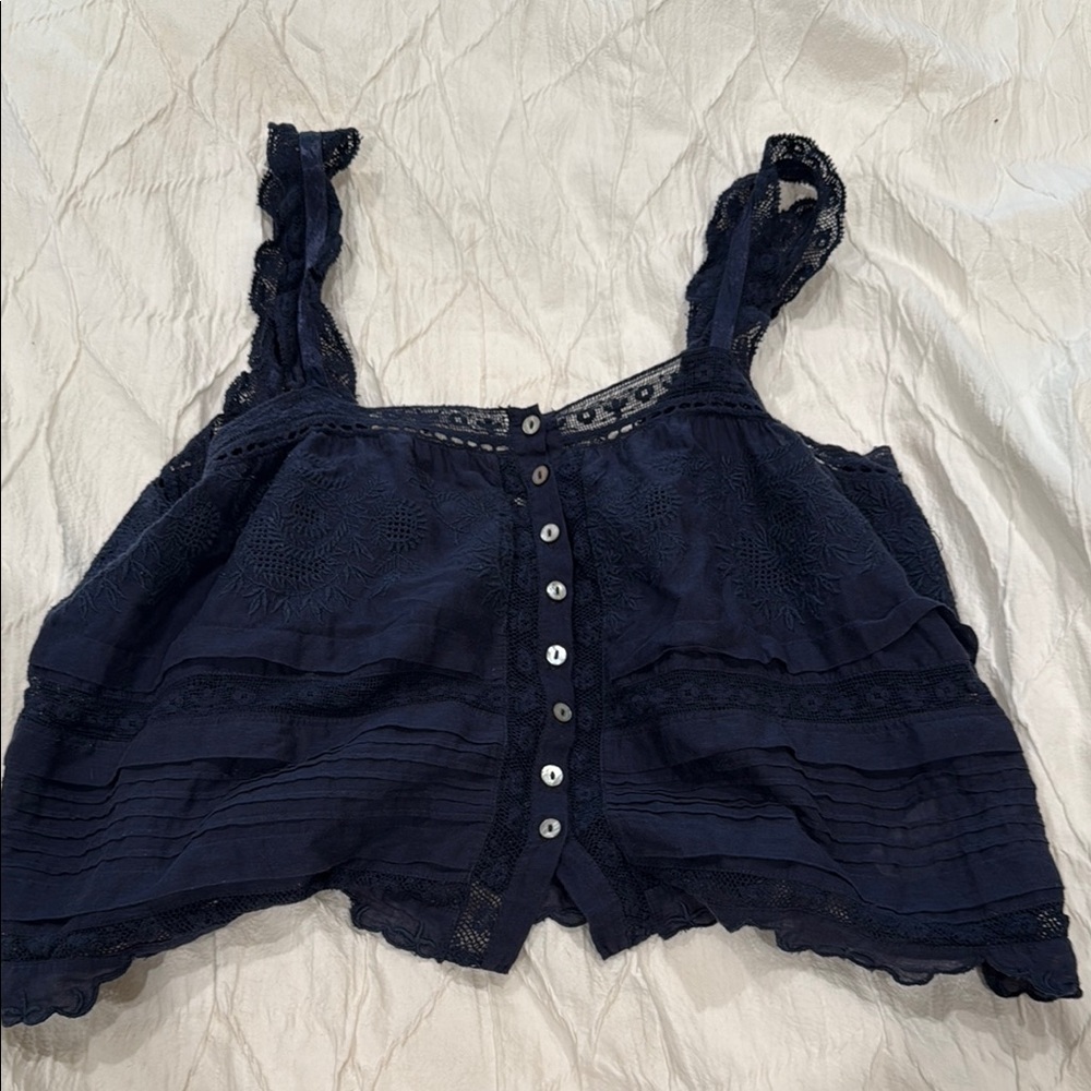 LoveShackFancy Navy Sully Top